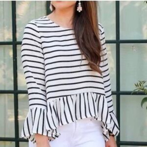 Black and White Striped Women's Top